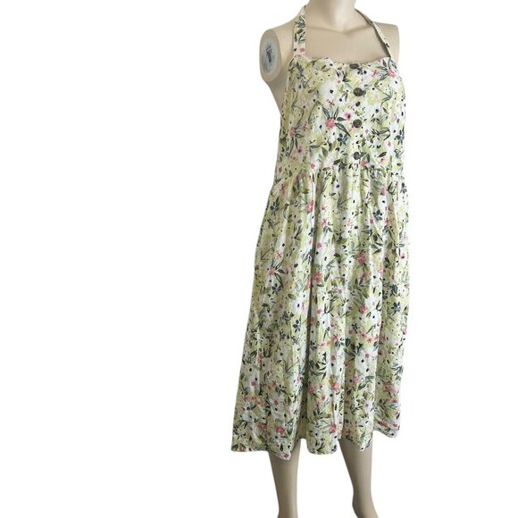 Reitmans Linen Blend Floral Midi Sundress Smocked Sz XL Boho Milk Maid Lined Tie - Picture 4 of 8